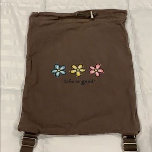 Life is good brown drawstring backpack
